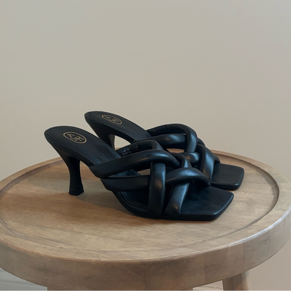 Ash Black Braided Square-Toe Mule Heels